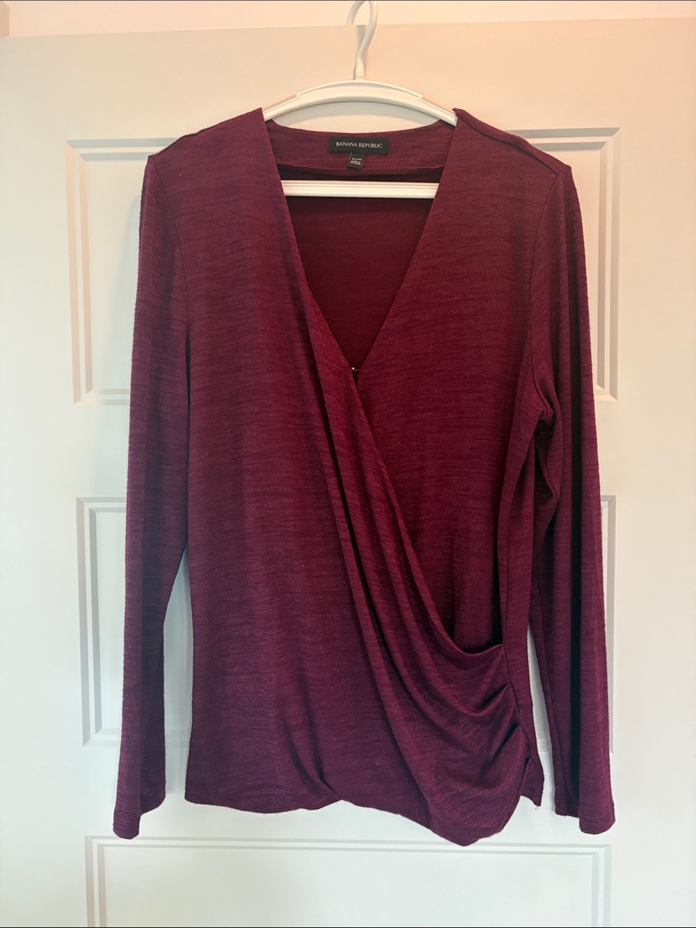 Banana Republic Wine Red Draped Wrap Long-Sleeve Top